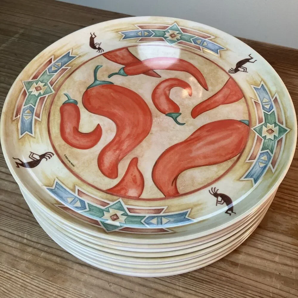 VTG Precidio Linda Norton 2003 Southwestern Chile Kokopelli Melamine Plates (13)